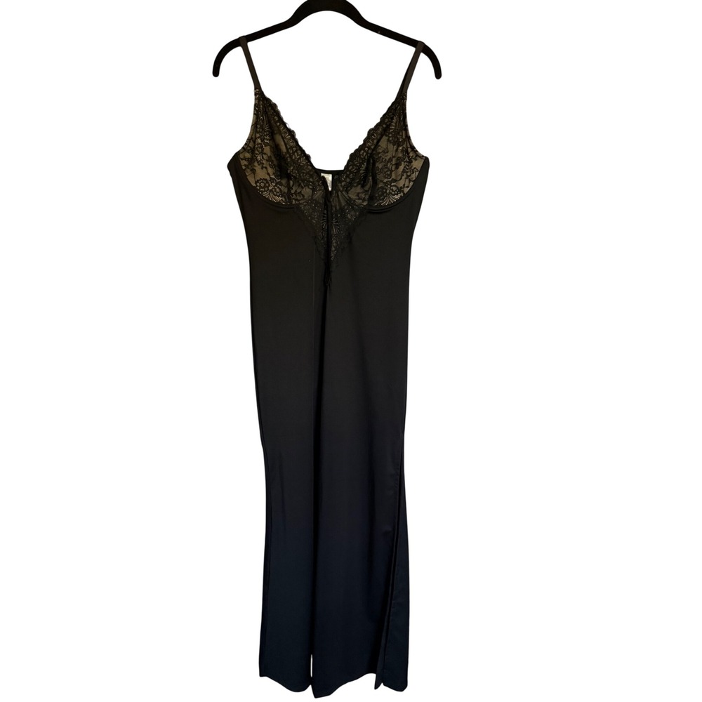 Black Lace Trim Shapewear Maxi Slip Dress Womens XL Slimming Bodycon Dark Vamp
